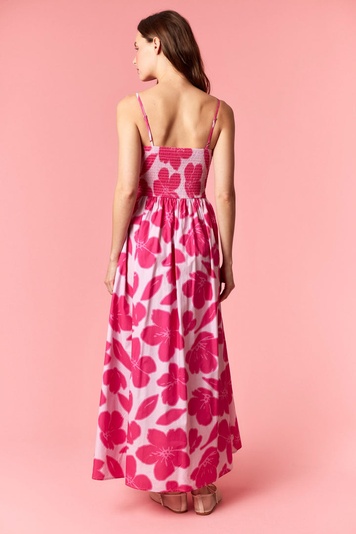 Peach Love Smocked Bodice Midi Dress-Katze Boutique