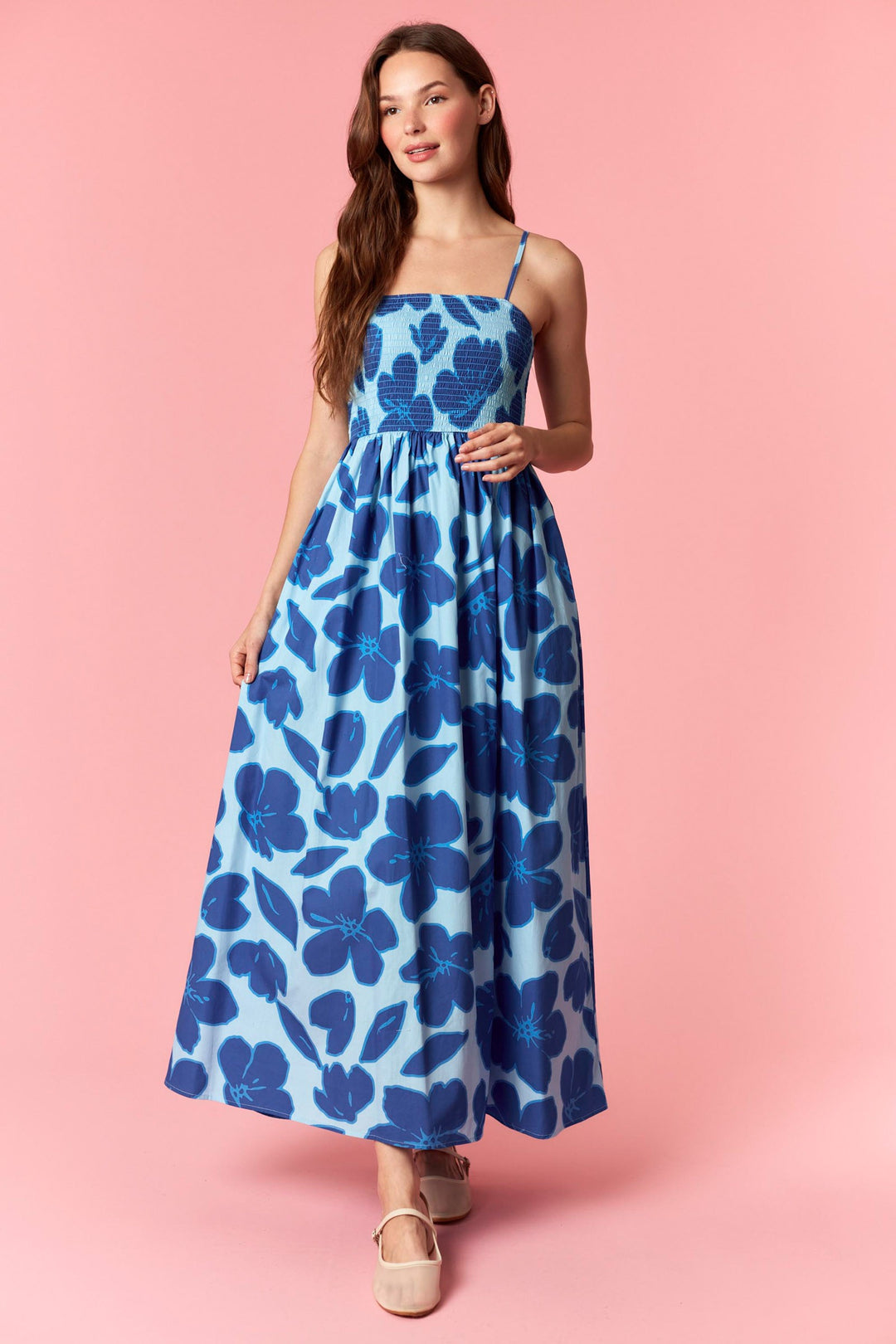 Peach Love Smocked Bodice Midi Dress-Katze Boutique