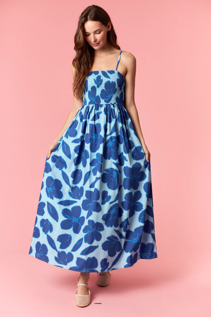 Peach Love Smocked Bodice Midi Dress-Katze Boutique