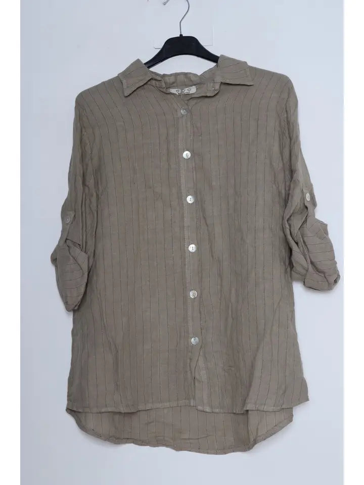 Made In Italy Linen Striped Shirt-Katze Boutique