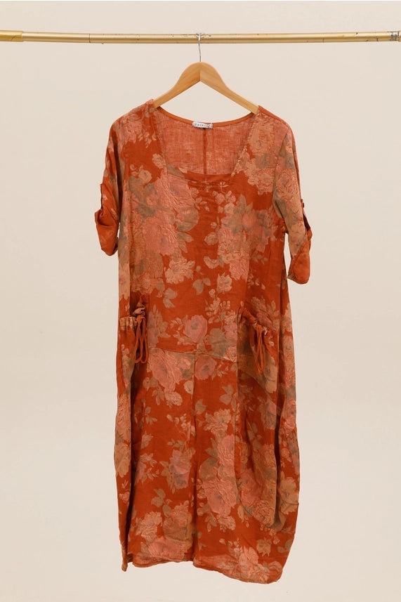 Made In Italy Linen Floral Dress