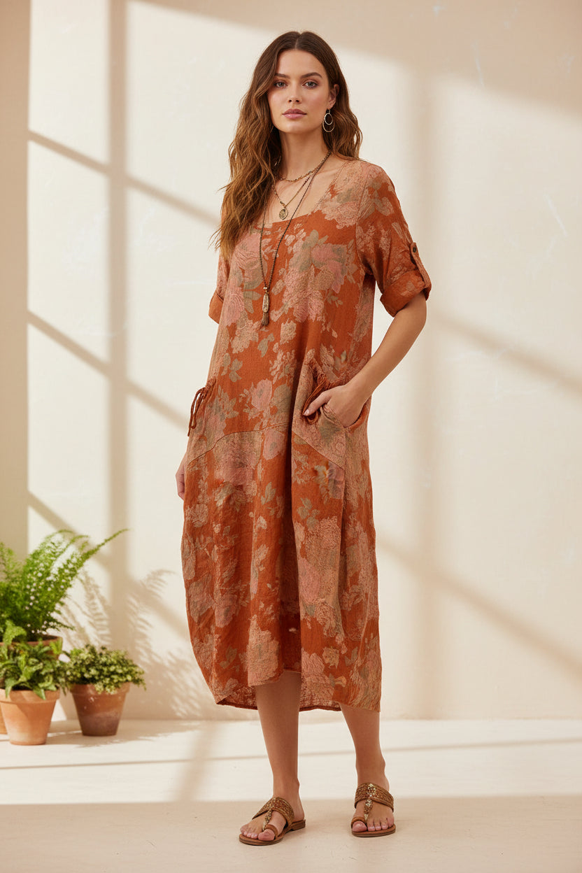 Made in Italy Linen Floral Dress | Katze Boutique