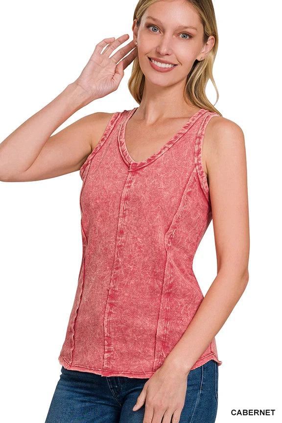 French Terry Raw Edge V-Neck Sleeveless Top-Katze Boutique
