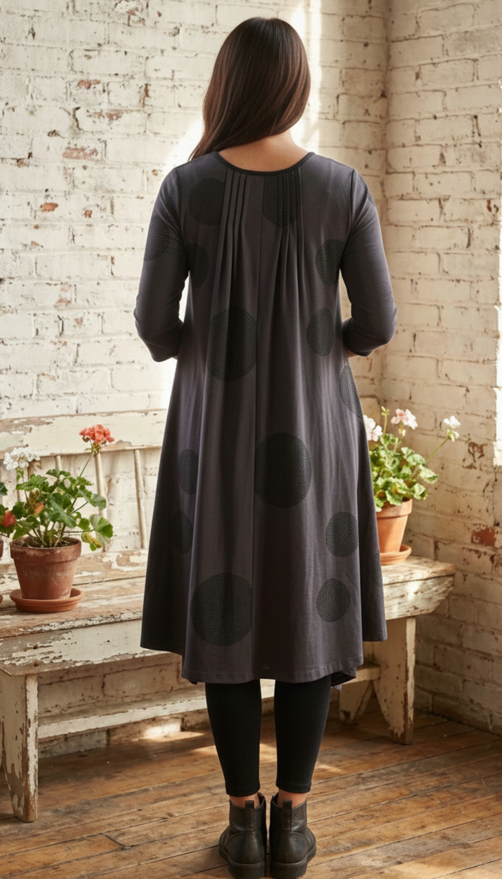 Tulip Lexi Charcoal Striped Circles Dress - Katze Boutique