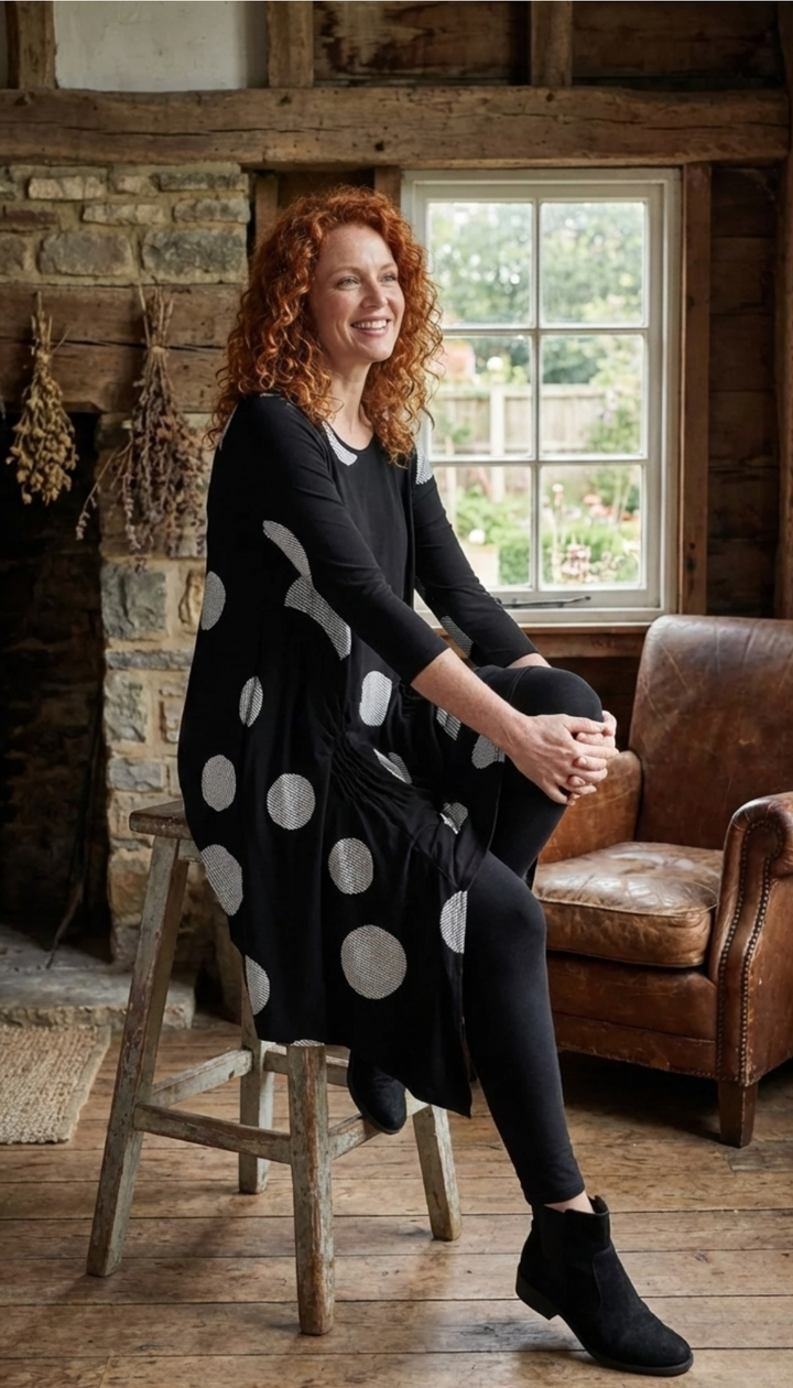 Lexi Dress in Black Striped Circles by Tulip - Katze Boutique