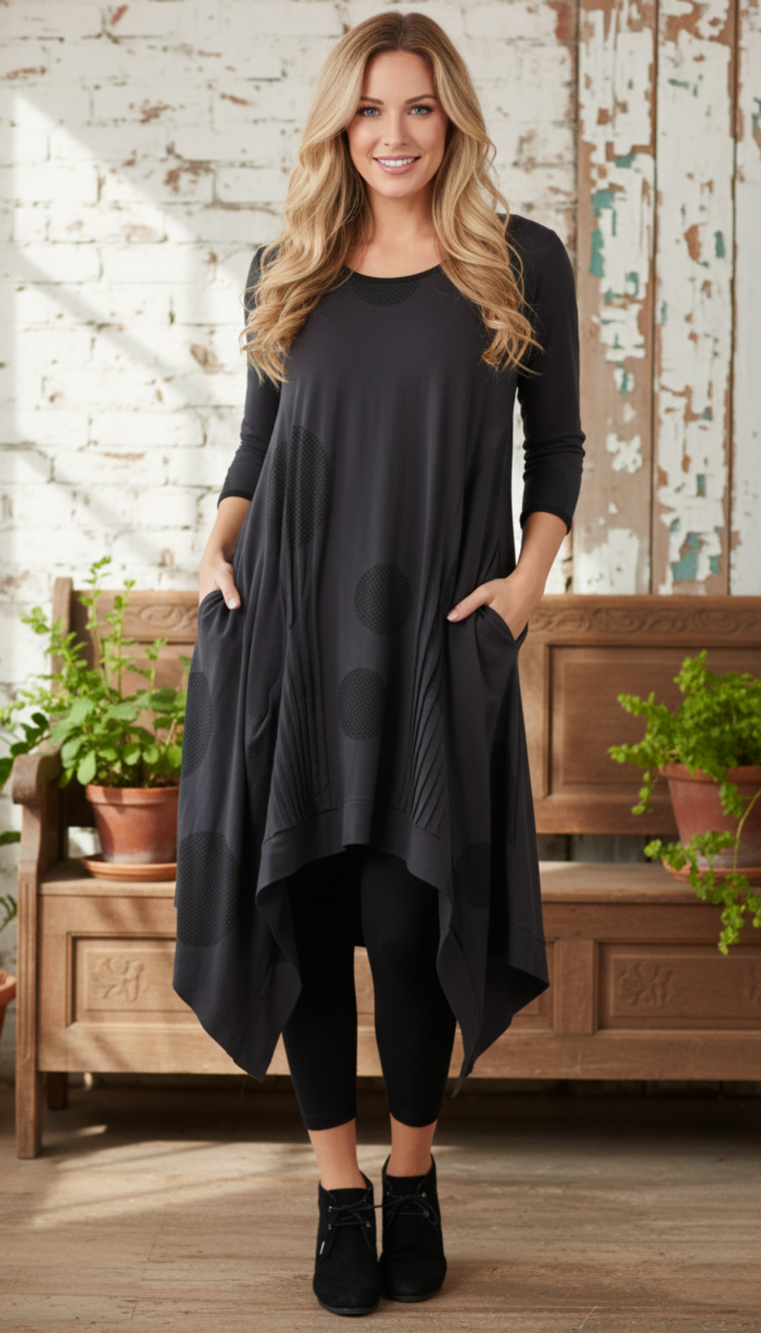 Tulip Lexi Charcoal Striped Circles Dress - Katze Boutique