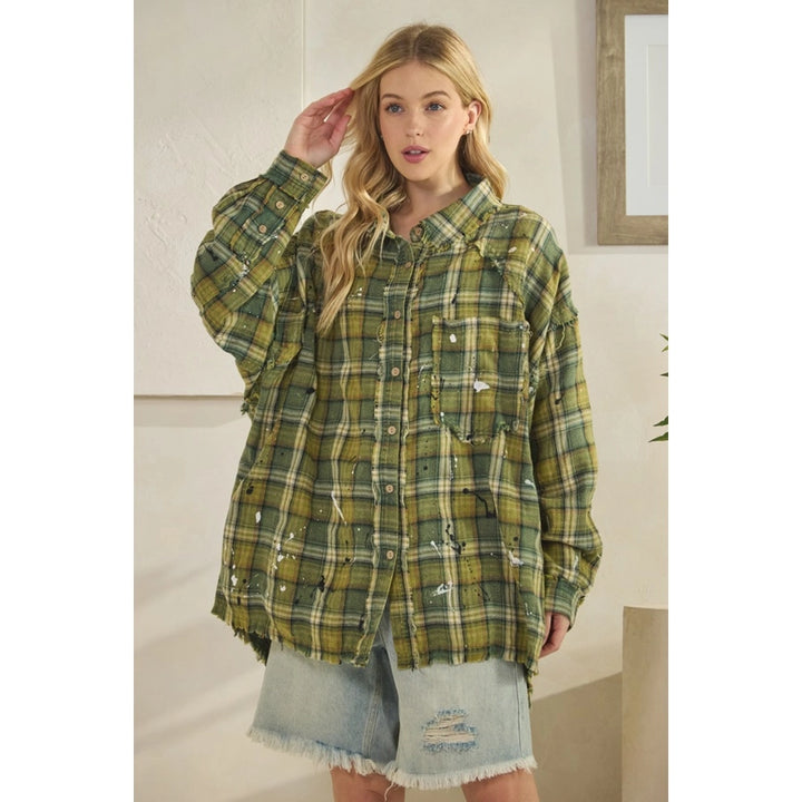 Oli &Hali Button Down Long Sleeve Plaid Shirt-Katze Boutique