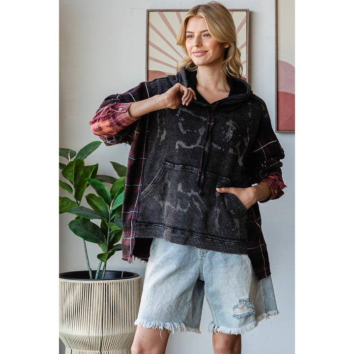 Oli And Hali Washed Fabric Mix Hoodie Top-Katze Boutique