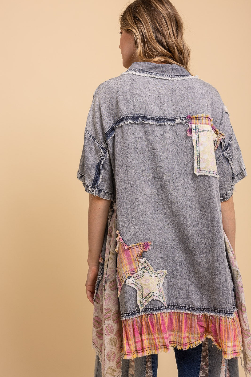 BlueVelvet Patchwork Short Sleeve Chambray Tunic-Katze Boutique