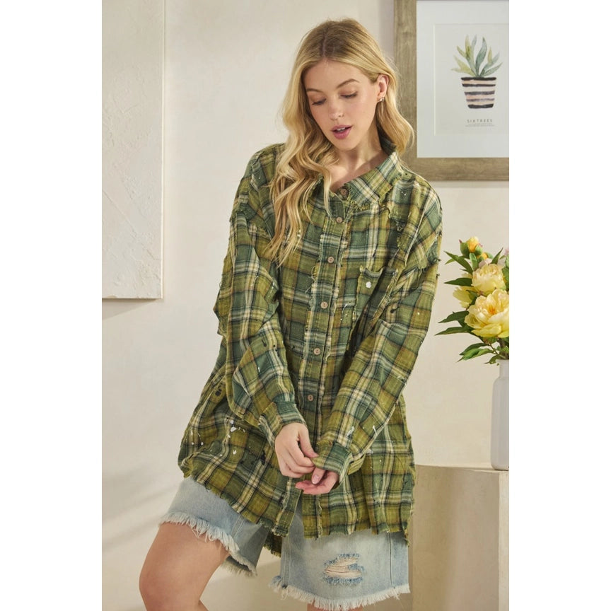 Oli &Hali Button Down Long Sleeve Plaid Shirt-Katze Boutique