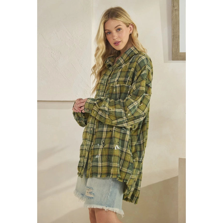 Oli &Hali Button Down Long Sleeve Plaid Shirt-Katze Boutique