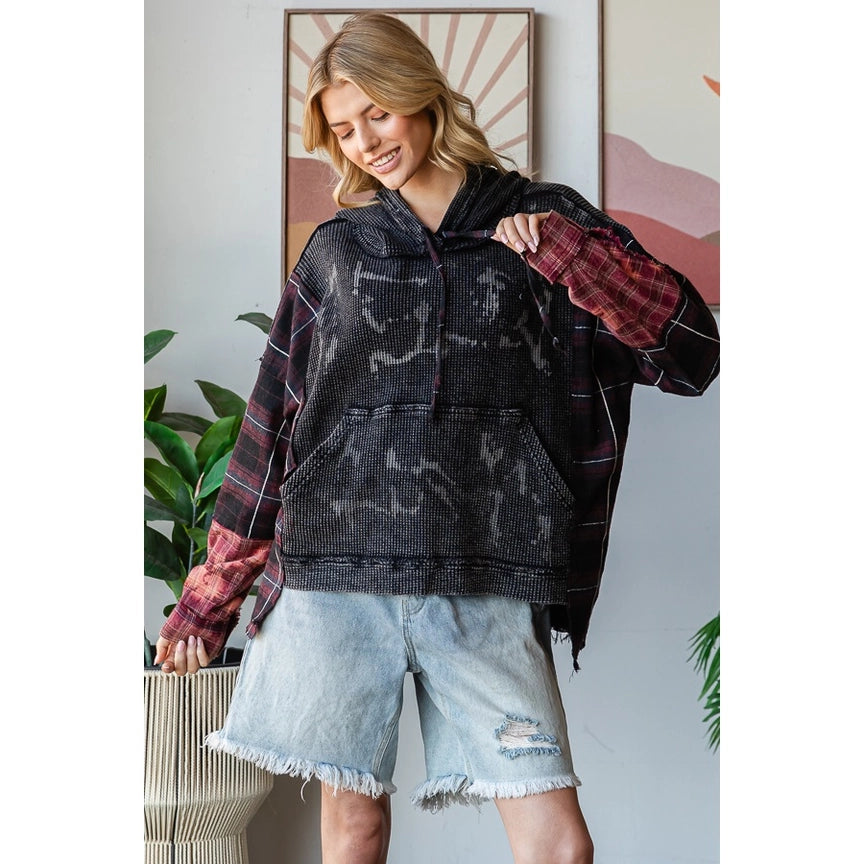 Oli And Hali Washed Fabric Mix Hoodie Top-Katze Boutique