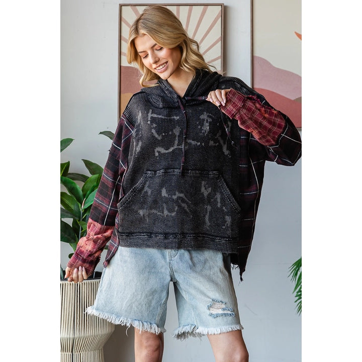 Oli And Hali Washed Fabric Mix Hoodie Top-Katze Boutique