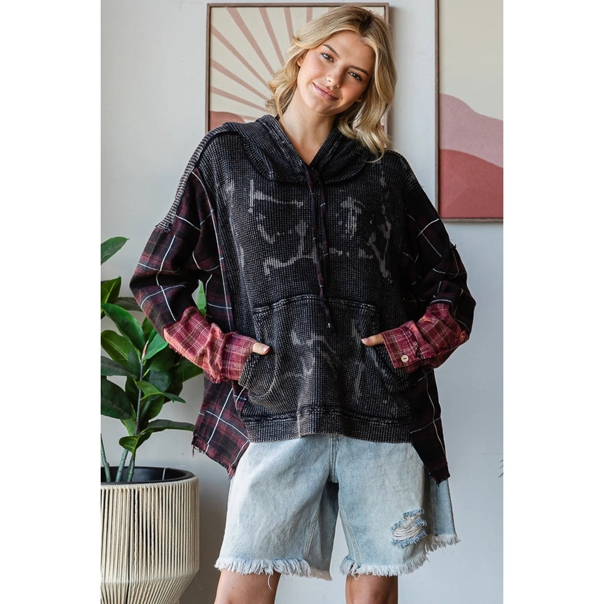 Oli And Hali Washed Fabric Mix Hoodie Top-Katze Boutique