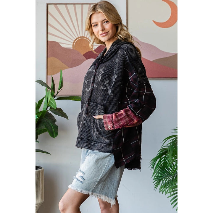 Oli And Hali Washed Fabric Mix Hoodie Top-Katze Boutique