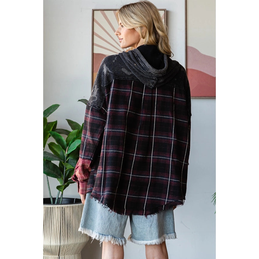 Oli And Hali Washed Fabric Mix Hoodie Top-Katze Boutique