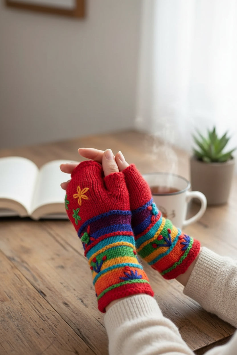 Fingerless Wool Hand Gloves-Katze Boutique