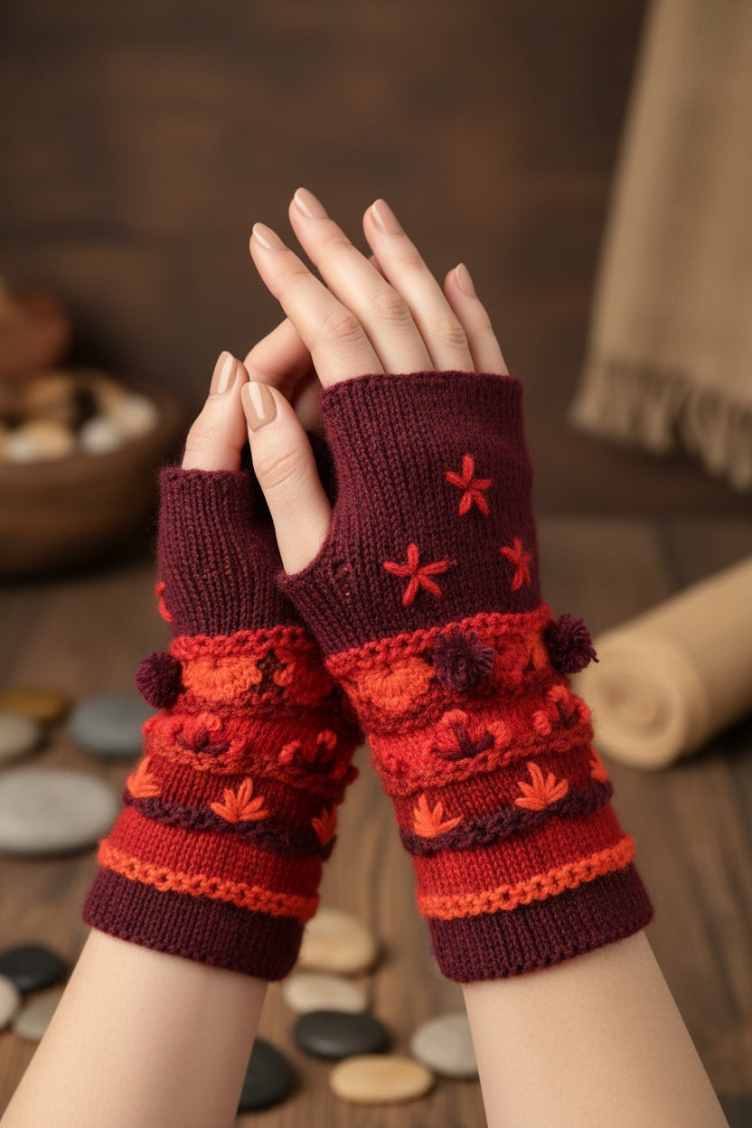 Fingerless Wool Hand Gloves-Katze Boutique
