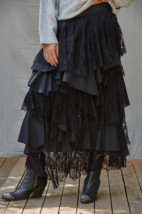 Tiered Ruffled Cotton Maxi Skirt | Katze Boutique