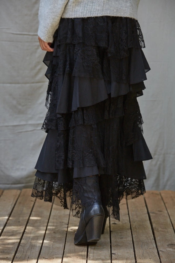 Tiered Ruffled Cotton Maxi Skirt | Katze Boutique