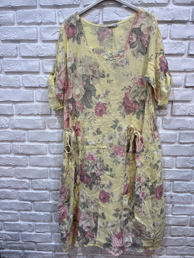 Made In Italy Linen Floral Dress