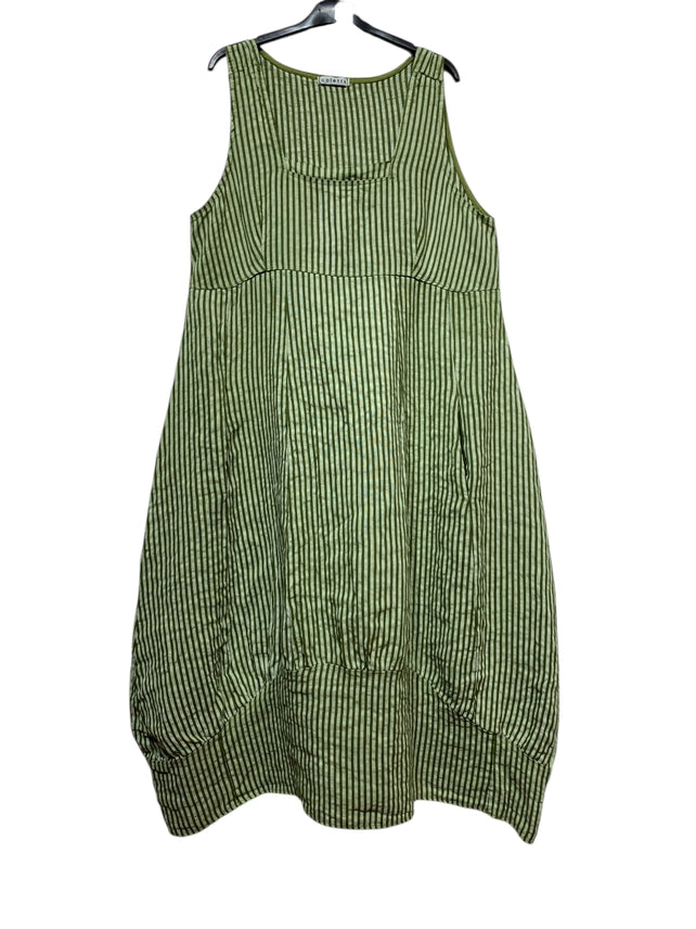Made in Italy Premium Linen Striped Maxi Dress – Sleeveless, Pockets