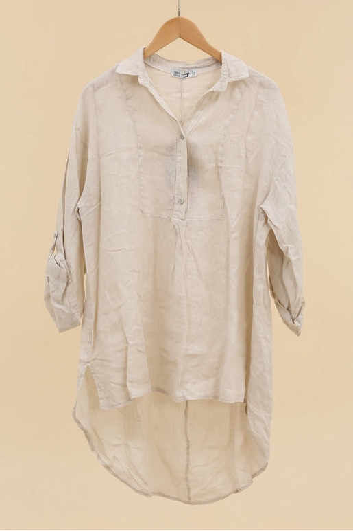 Made In Italy Buttoned Hi-Low Linen Tunic-Katze Boutique