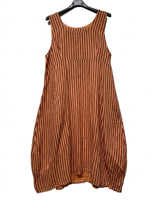 Made in Italy Premium Linen Striped Maxi Dress – Sleeveless, Pockets
