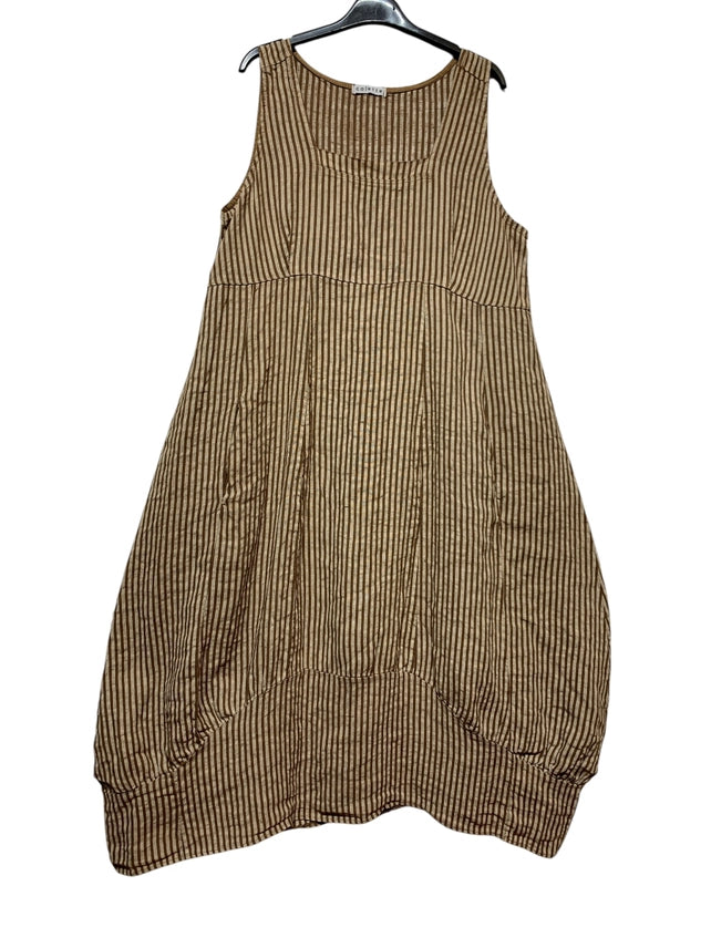 Made in Italy Premium Linen Striped Maxi Dress – Sleeveless, Pockets