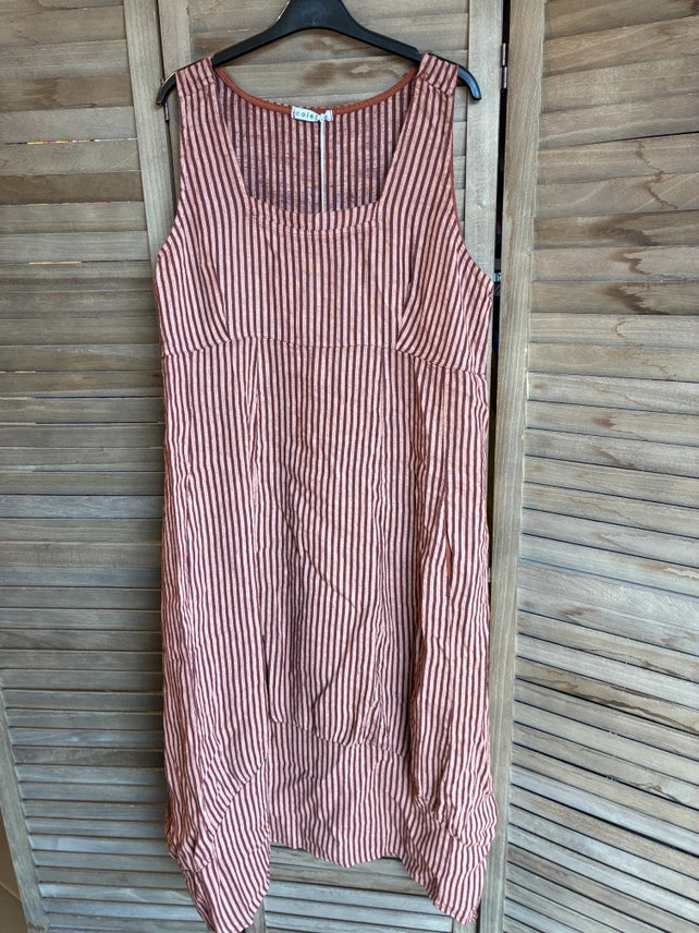 Made in Italy Premium Linen Striped Maxi Dress – Sleeveless, Pockets