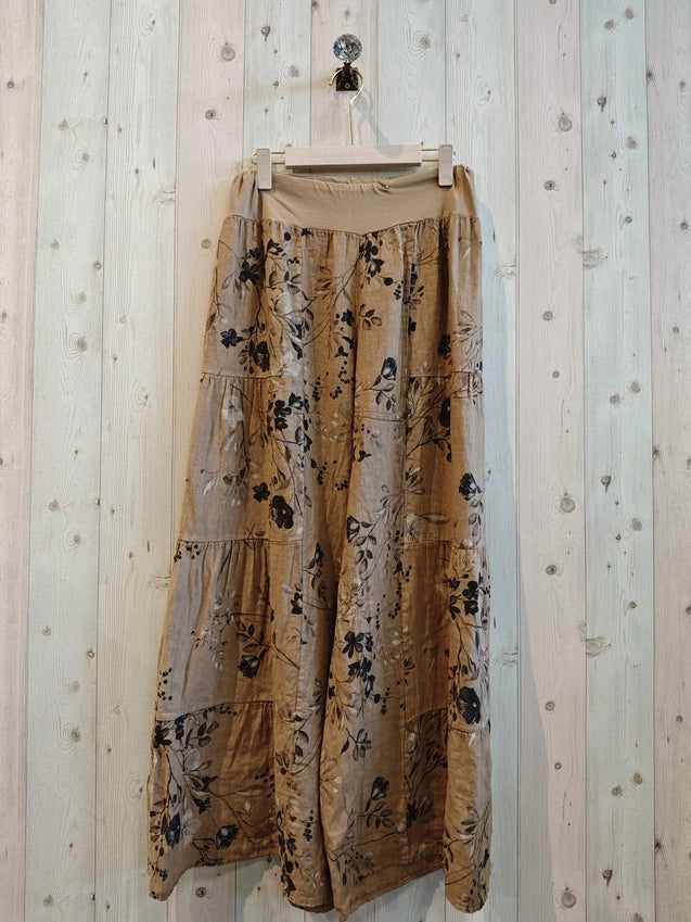 Wide Leg Printed Linen Pants