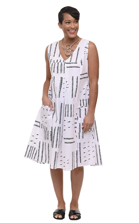 Tulip Poppie Dress in White Black Sand Dune-Katze Boutique