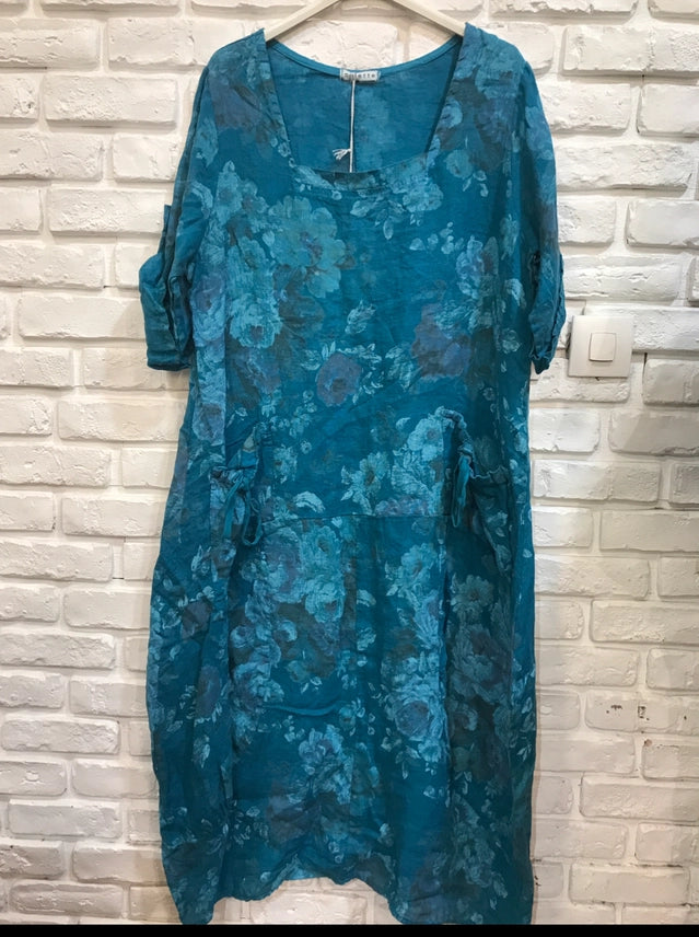 Made In Italy Linen Floral Dress-Katze Boutique