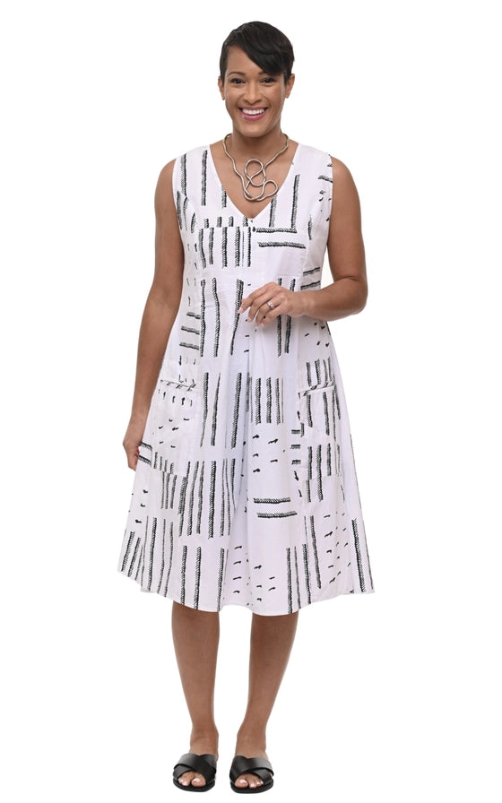 Tulip Poppie Dress in White Black Sand Dune-Katze Boutique