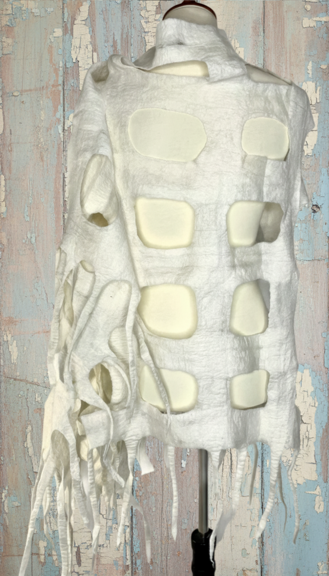 Wearable Art Felted Wool Windowpane Scarf Shawl Wrap-Katze Boutique