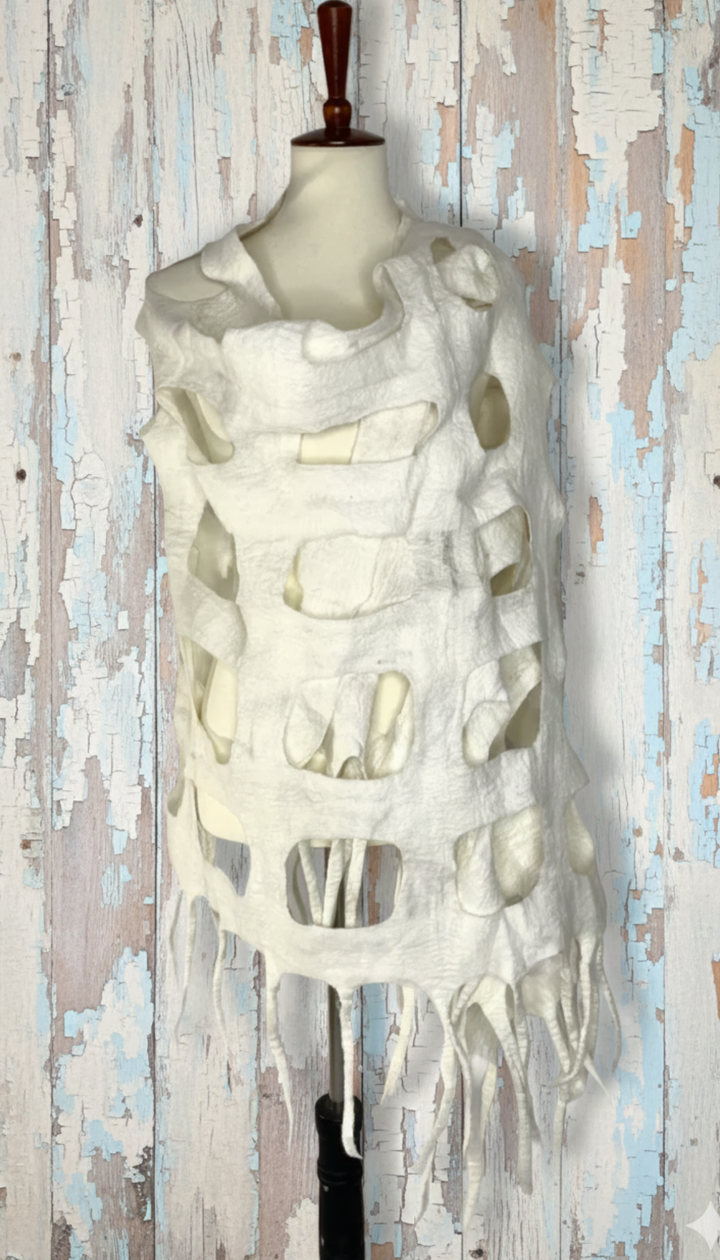 Wearable Art Felted Wool Windowpane Scarf Shawl Wrap-Katze Boutique