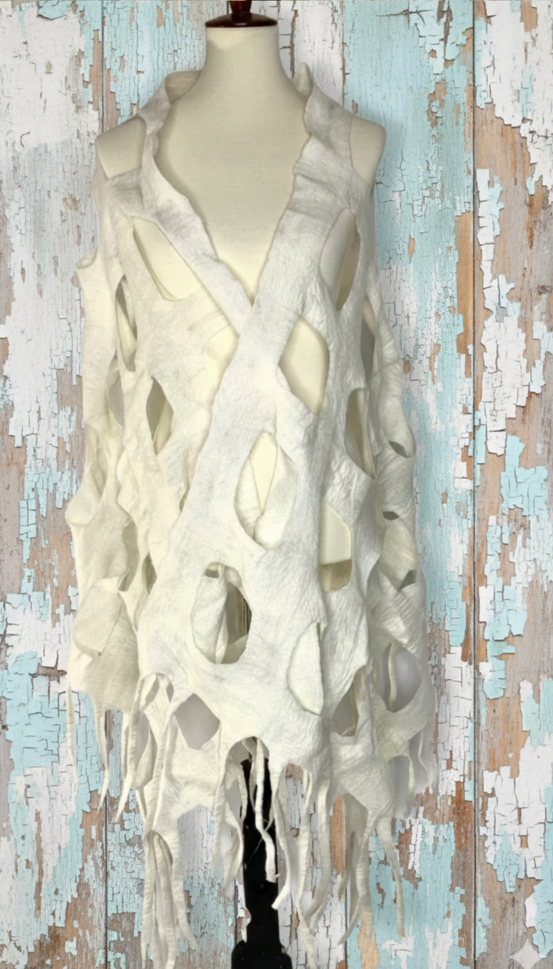 Wearable Art Felted Wool Windowpane Scarf Shawl Wrap-Katze Boutique