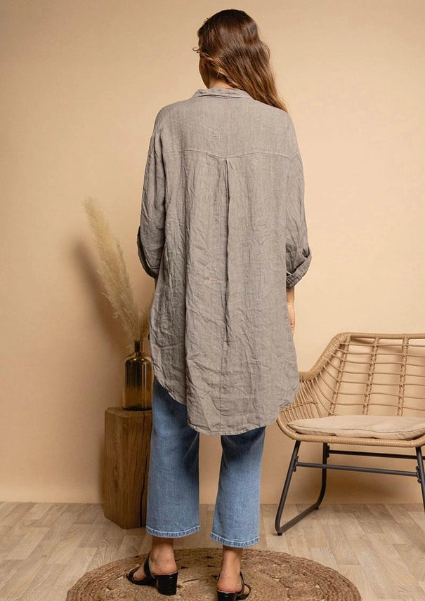 Made In Italy Buttoned Hi-Low Linen Tunic-Katze Boutique