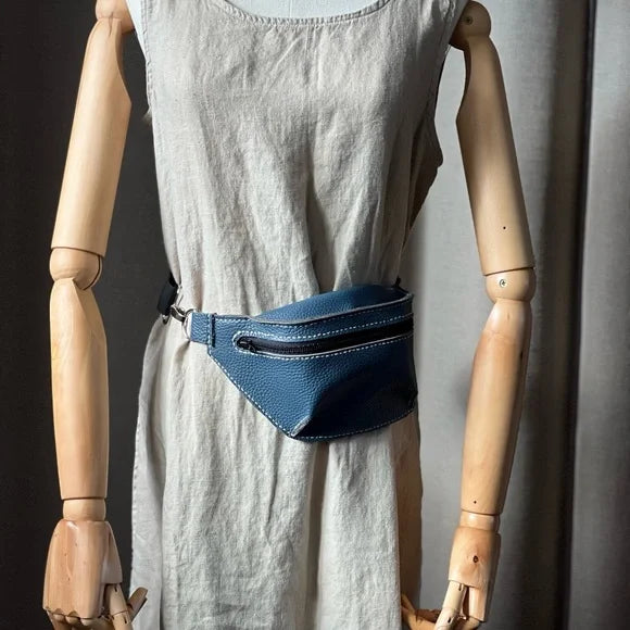 Handmade Blue Leather Fanny Pack-Katze Boutique