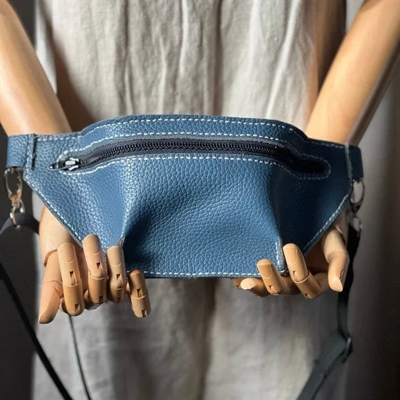 Handmade Blue Leather Fanny Pack-Katze Boutique