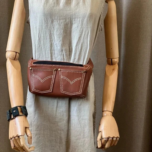 Handmade Leather Fanny Pack - Cinnamon Color-Katze Boutique