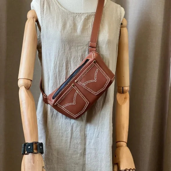 Handmade Leather Fanny Pack - Cinnamon Color-Katze Boutique