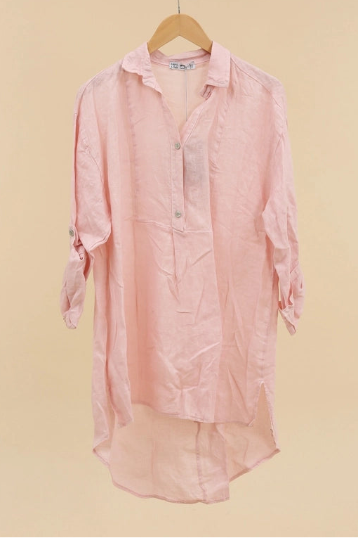 Made In Italy Buttoned Hi-Low Linen Tunic-Katze Boutique