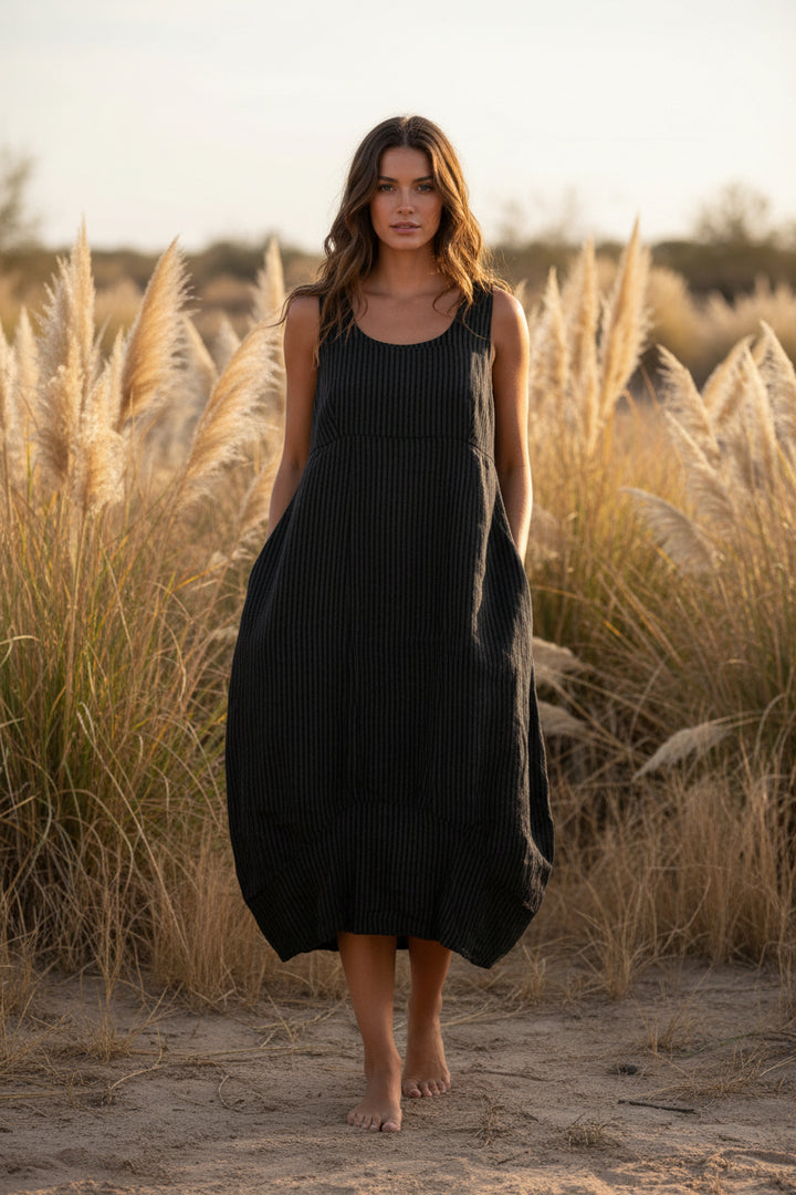 Italian Linen Striped Dress-Made in Italy Summer Dress-Katze Boutique