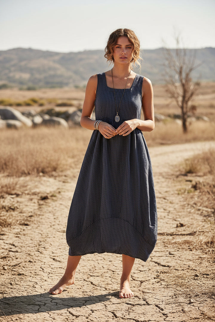 Italian Linen Striped Dress-Made in Italy Summer Dress-Katze Boutique