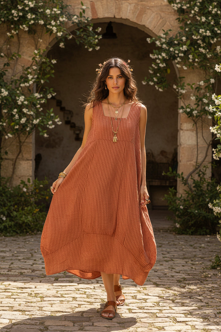 Italian Linen Striped Dress-Made in Italy Summer Dress-Katze Boutique