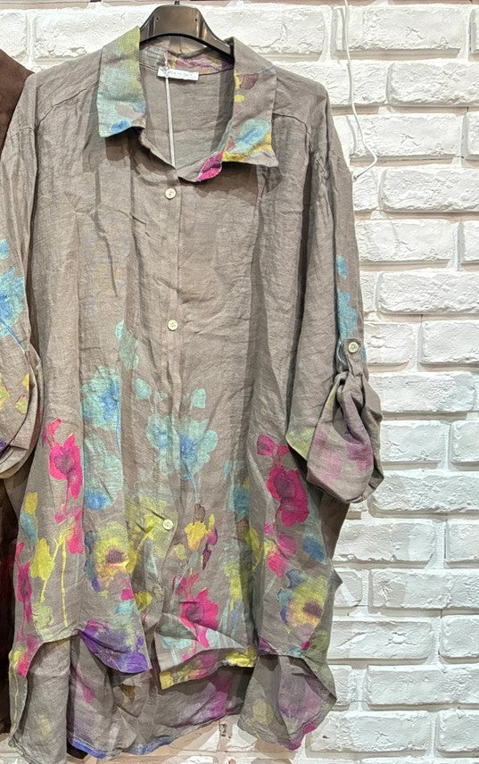 Made In Italy Floral Print Linen Blouse | Katze Boutique