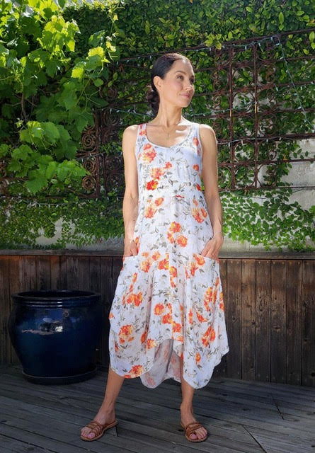 INIZIO ITALY Linen  Sleeveless Magic Mango Dress -Katze Boutique