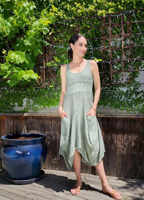 INIZIO ITALY Linen  Sleeveless Magic CACTUS Dress -Katze Boutique