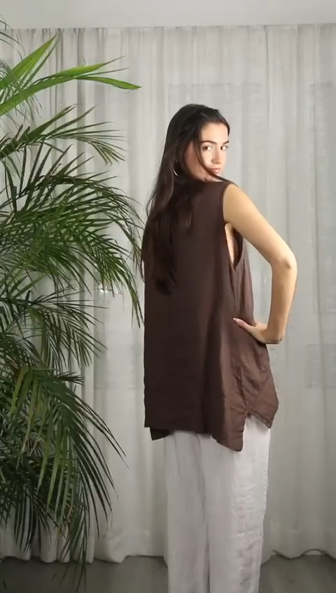 Asymmetrical Hi Low Linen Tunic-Katze Boutique